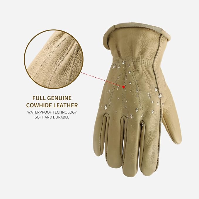 HLDD HANDLANDY 2 Pairs Leather Work Gloves for Men & Women, Reinforced Durable Palm for Welding, Farm, Gardening, Driving