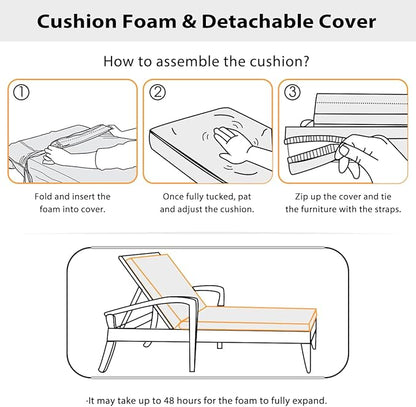 Sundale Outdoor Olefin Chaise Lounge Cushion Set of 2, Water-Resistant Patio Lounge Chair Cushion, Thick Lounger Pad with 4 Straps Khaki, 80 x 26 x 4 Inches