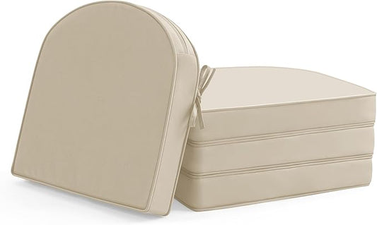 Outdoor Chair Cushions Set of 4: Waterproof & Fade Resistant Patio Furniture Cushions - 19 x 19 x 2 Inch Non Slip Round Corner Seat Cushion Pads with Removable Cover for Garden Yard Lawn, Cream
