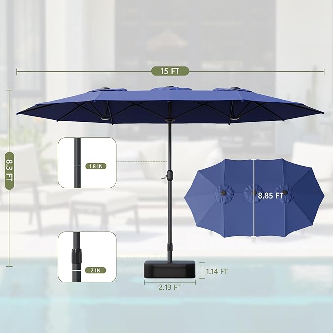 Outdoor Patio Umbrella, Table Umbrella with Push Button Tilt and Crank, 8 Ribs Market Umbrella