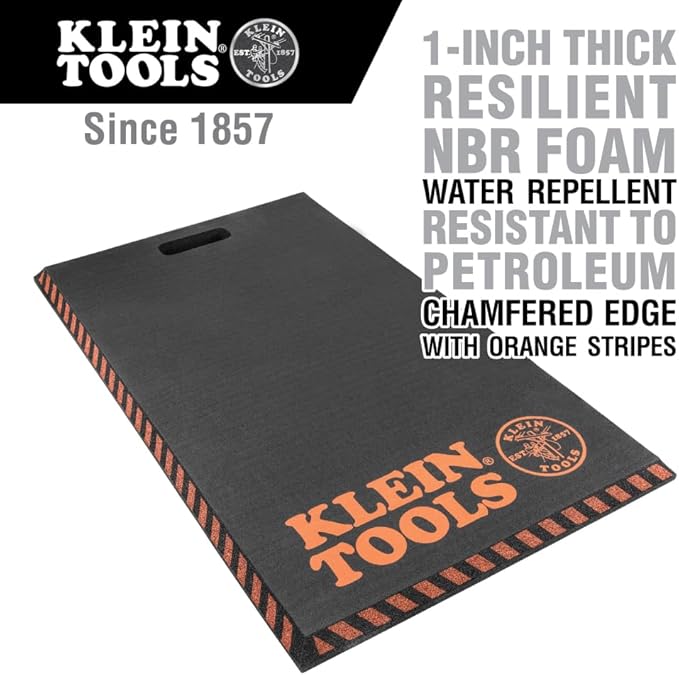 Klein Tools 60136 Kneeling Pads, Adult Men's Large Soft Thick Closed Cell Soft Foam Professional Tradesman Pro Pads with Handle