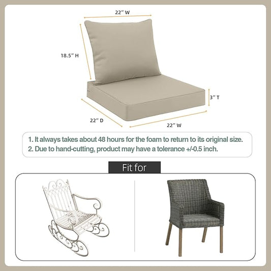 Favoyard Outdoor Seat Cushion Set 22 x 22 Inch Waterproof & Fade Resistant Patio Furniture Cushions with Removable Cover Deep Seat & Back Cushion with Handle and Adjustable Straps for Chair Sofa Couch