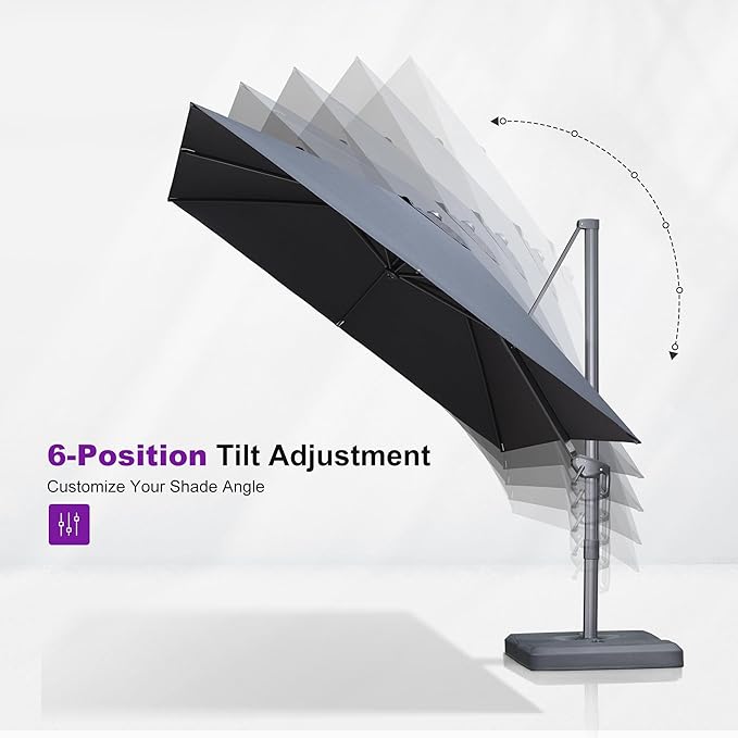 PURPLE LEAF 10' X 13' Rectangle Cantilever Umbrella with Base Outdoor Large Aluminum Patio Umbrella with 3-Year Fade Resistance Recycled Fabric and 360-degree Rotation for Deck Pool, Graphite Grey