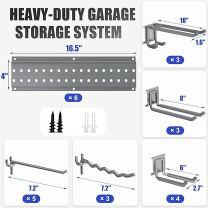 Garage Tool Organizer Wall Mount 99 inches with 18 Adjustable Heavy-Duty Hooks, Garage Organization, Garden Tool Storage Rack, Yard, and Shed, Holds Up to 750 lbs (Grey)
