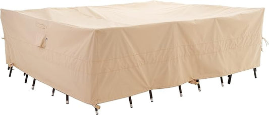 WJ-X3 Large Rectangular Beige Heavy-Duty Patio Table Cover, 136x88x36in - Wind-Resistant, Waterproof, Anti-Fade - Perfect for Outdoor Sectional Furniture Sets