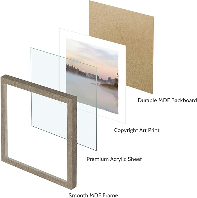Framed Lake Photo Wall Art: Modern Warm Bright Landscape Painting Relaxing Various Mountain Water View Prints Frames Natural Foggy Forest Gallery Artwork 6 Pieces Small Sunrise Picture for Bedroom