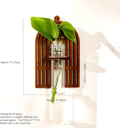 Wood Letter A Wall Propagation Station Lightweight Decorative Plant Holder for Small Cuttings, Removable Adhesive Wall Decor for Bedroom, Nursery, Office
