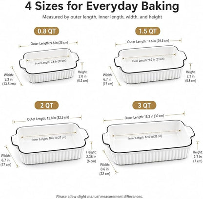 Ceramic Bakeware Set of 4, Deep Rectangular Casserole Dishes for Oven to Table, Non-Stick Lasagna Pans with Handles, Stackable Baking Pans for Family Dinners & Housewarming Gift