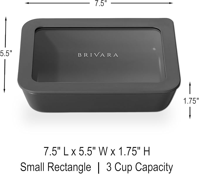 Glass Food Storage Container with Lid, 3-Cup Small Rectangle | Microwave-Safe Airtight Lid, Oven-Safe Ceramic-Coated Glass | Zero Plastic, No PFAS/PFOA/BPA, Reusable [Onyx]