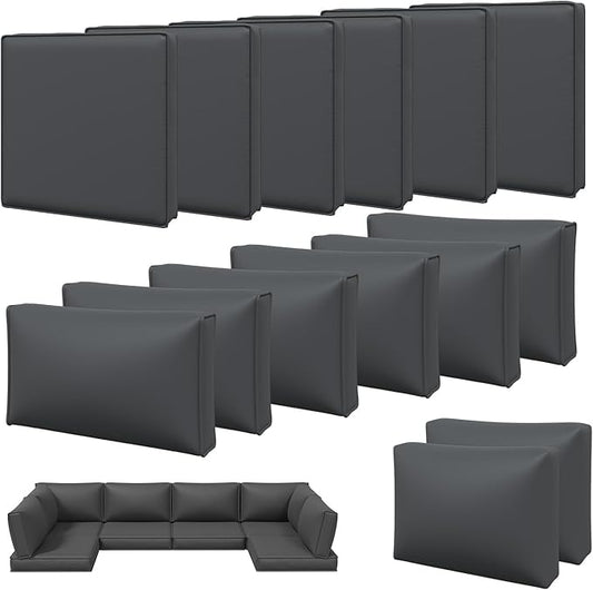 Aoxun 14pcs Patio Cushion Covers Replacement, Waterproof Outdoor Furniture Cushion Covers with Zipper and Non-Slip Bottom, Patio Sofa Couch 3 Sizes for Patio Sectional, Covers Only (Grey)
