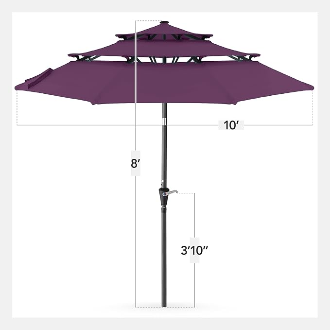 Best Choice Products 10ft 3-Tier Market Patio Umbrella, Outdoor Sun Shade with Tilt, Crank Lift, 8 Ribs for Backyard, Deck, Poolside – Amethyst Purple