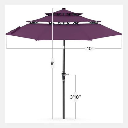 Best Choice Products 10ft 3-Tier Market Patio Umbrella, Outdoor Sun Shade with Tilt, Crank Lift, 8 Ribs for Backyard, Deck, Poolside – Amethyst Purple