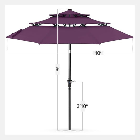 Best Choice Products 10ft 3-Tier Market Patio Umbrella, Outdoor Sun Shade with Tilt, Crank Lift, 8 Ribs for Backyard, Deck, Poolside – Amethyst Purple