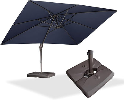 PURPLE LEAF 10' X 13' Patio Cantilever Umbrella with Base Rectangle Umbrella Outdoor with Aluminum Offset Hanging and 360° Rotation for Pool Garden Deck Patio, Navy Blue