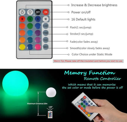 Tyenaza Rechargeable LED Ball Light, 6-Inch Remote Control Globe Lights 16 RGB Colors Changing Indoor/Outdoor Night Light for Home/Party/Lawn/Desk Decoration