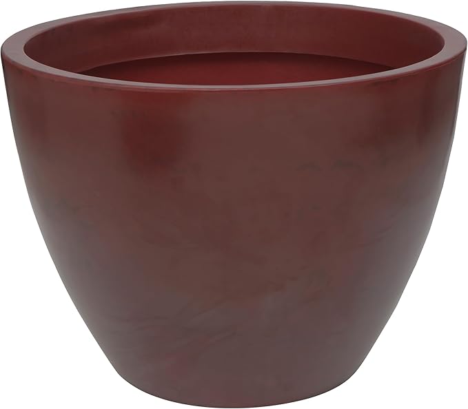 31.5" Wide Planter | Eco-Friendly Round Planter for Indoor or Outdoor Deck/Porch | Durable All-Weather Use Modern Pot for Trees, Flowers, Plants - Marbled Red