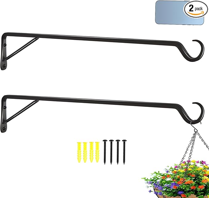AILIN YELOKIE 2 Pack Extra Long 25 Inch Heavy-Duty Rust-Resistant Solid Steel Plant Hangers and Bird Feeder Hangers for Indoor and Outdoor Decor, Wall Hooks
