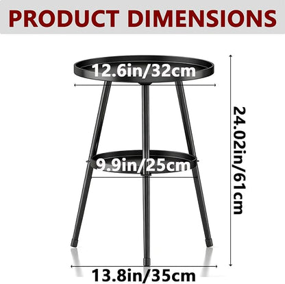 Side Table 2-Tier Small Round End Table Metal Black Accent Table for Small Spaces Indoor Outdoor Living Room Bedroom Balcony Office.