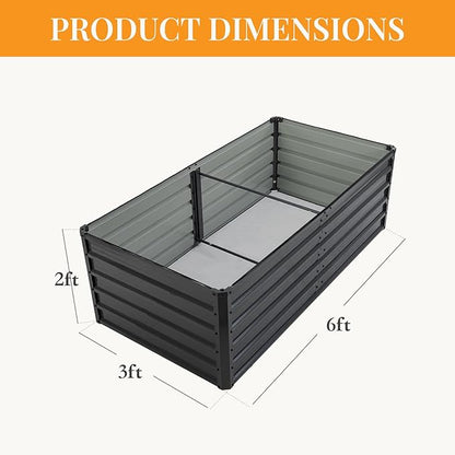NEWBULIG 6x3x2ft Galvanized Raised Garden Bed, Outdoor Metal Planters Box, Large Garden Beds for Planting Vegetables, Flowers & Herbs, Easy Assembly, Dark Gray