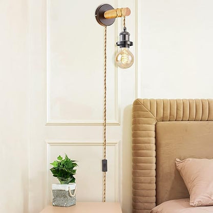 15.4ft Pendant Light Cord Kit, Industrial Vintage Plug in E26 Socket Hanging Light with Switch, Hemp Rope Hanging Light Fixture for Pendant Lamp Farmhouse Lamp Cable DIY