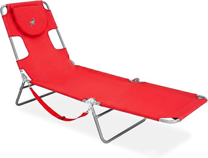 Ostrich the Original Chaise 72 x 22 Inch Lounge Portable Reclining Lounger, Outdoor Patio, Beach, Lawn, Camping, or Pool Tanning Chair, Red