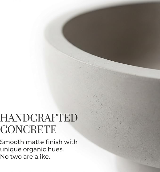 OAKOA Concrete Fruit Bowl for Kitchen Counter - Large Decorative Bowls for Home Decor - Modern Key Bowl for Entryway Table - Footed Pedestal Bowl for Keys