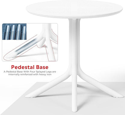 Costaelm 4 Person Dining Table Set, HDPE Patio Round Dining Table and Stackable Chair, Kitchen & Dining Room Sets All Weather for Backyard Porch Poolside, White