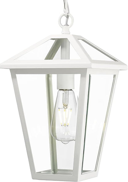 Outdoor Pendant Light Fixture, Exterior Hanging Pendant Lights for Porch, Outside Chandelier Ceiling Mount Aluminum with Clear Glass for Entryway Doorway Gazebo Patio Foyer, White