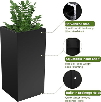 Nexum 30 Inch Tall Metal Planter Box for Outdoor/Indoor Use, Heavy Duty Galvanized Steel Vertical Planter, Modern Large Planter Boxes for Front Door, Porch & Patio (Tall Planter)