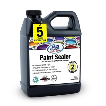 Rain Guard Paint Sealer Concentrate SP-9002 | Makes 2 Gallon | Protects Painted Concrete, Wood, Stone | Silane/Siloxane Acrylic Waterproofer | UV Resistant | Fast Drying | Semi-Satin Finish