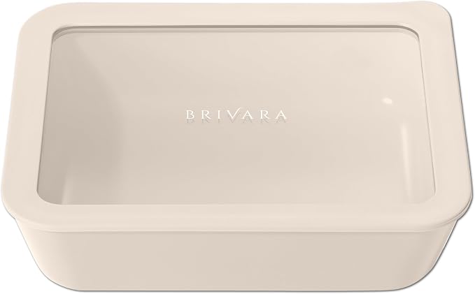 Glass Food Storage Container with Lid, 6-Cup Medium Rectangle | Microwave-Safe Airtight Lid, Oven-Safe Ceramic-Coated Glass | Zero Plastic, No PFAS/PFOA/BPA, Reusable [Crema]