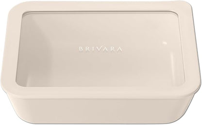 Glass Food Storage Container with Lid, 6-Cup Medium Rectangle | Microwave-Safe Airtight Lid, Oven-Safe Ceramic-Coated Glass | Zero Plastic, No PFAS/PFOA/BPA, Reusable [Crema]
