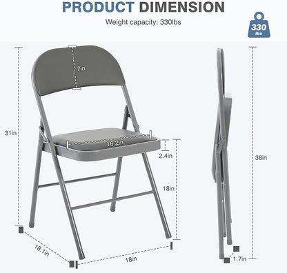 DUMOS 12 Pack Folding Chairs with Padded Cushion and Back - PU Leather Stackable Portable Dining Chairs Set, for Home and Office, Conference, Wedding, Party, Patio, Garden, for Indoor Outdoor, Grey