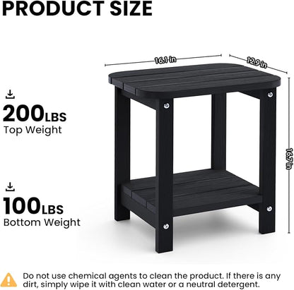 2-Tier Outdoor Side Table, 16" Adirondack Small Side Table All Weather Resistant, Patio End for Outside or Indoor, Patio, Yard, Pool, Porch, Garden, Black
