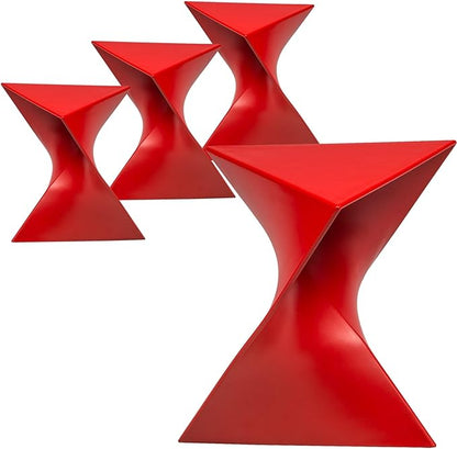 LeisureMod 15.75" Stackable Weather-Resistant Plastic Triangular Side Table - Accent End Table for Indoor & Outdoor Use (Red, Set of 4)