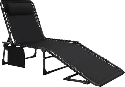 VEIKOU Lounge Chairs for Outside, 5-Position Poolside Lounge Chairs, Upgrade Lay Flat Lounge Chair, Beach Lounge Chair for Lawn Patio Sunbath, Black
