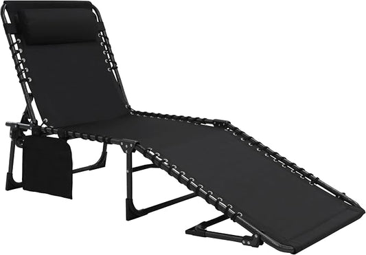 VEIKOU Lounge Chairs for Outside, 5-Position Poolside Lounge Chairs, Upgrade Lay Flat Lounge Chair, Beach Lounge Chair for Lawn Patio Sunbath, Black
