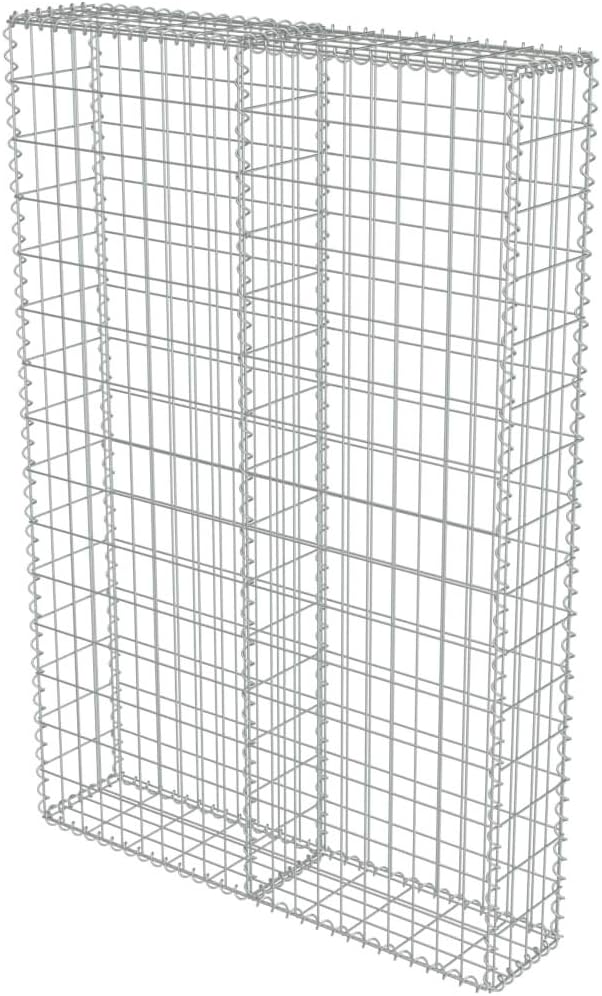 Galvanized Steel Gabion Wall with Covers, Gabion Mesh Wire Wall Panel Galvanized Steel Garden Stone Wire Basket Fencing Patio Decorative Fence, 39.4"x7.87"x59",-179
