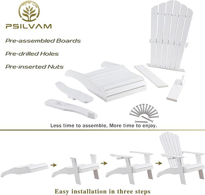 Psilvam Adirondack Chair, Oversized Poly Lumber Fire Pit Chair with Cup Holder, 350Lbs Support Patio Chairs for Garden, Weather Resistant Outdoors Seating, Relaxing Gift for Father & Mother (2,White)