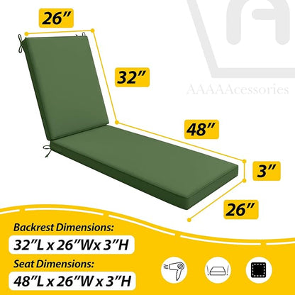 AAAAAcessories Outdoor Chaise Lounge Cushions, Waterproof, Fade-Resistant Patio Furniture Replacement Cushions, 80" x 26" x 3", Dark Moss Green