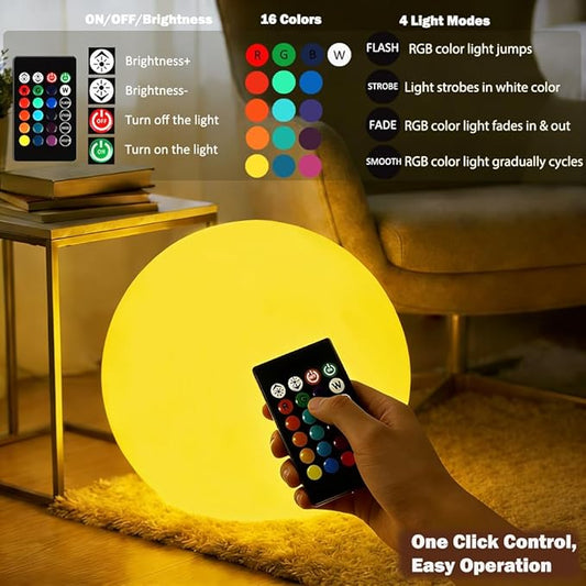 20 inch Large LED Globe Ball Light, Rechargeable LED Orb Light, Dimmable 16 RGB Colors Globe Floor Lamp w/Remote, Indoor/Outdoor Waterproof Glowing Globe Mood Lamp for Home Garden Patio Party