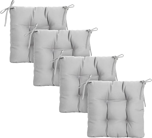 ARTPLAN Outdoor Chair Cushions,Set of 4,19"x19"x4" Patio Seat Pad Cushions with Ties,Wicker Tufed Outdoor Cushions for Patio Furniture,Grey