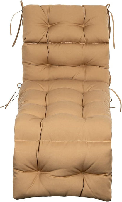 ARTPLAN Outdoor Chasie Lounge Tufted Thick Cushion with Ties,Replacement Wicker Chair Cushion for Paito Fruniture,72x22x4inches,All Weather,Light Brown