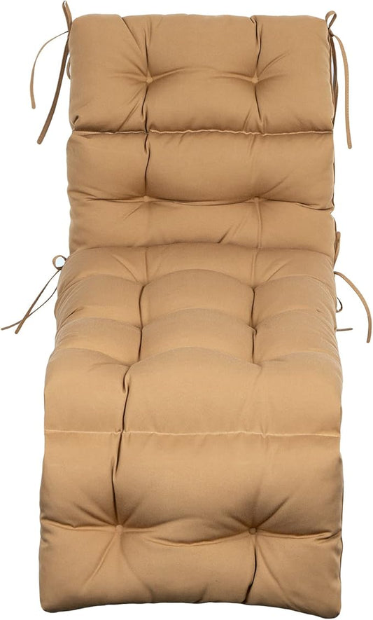 ARTPLAN Outdoor Chasie Lounge Tufted Thick Cushion with Ties,Replacement Wicker Chair Cushion for Paito Fruniture,72x22x4inches,All Weather,Light Brown
