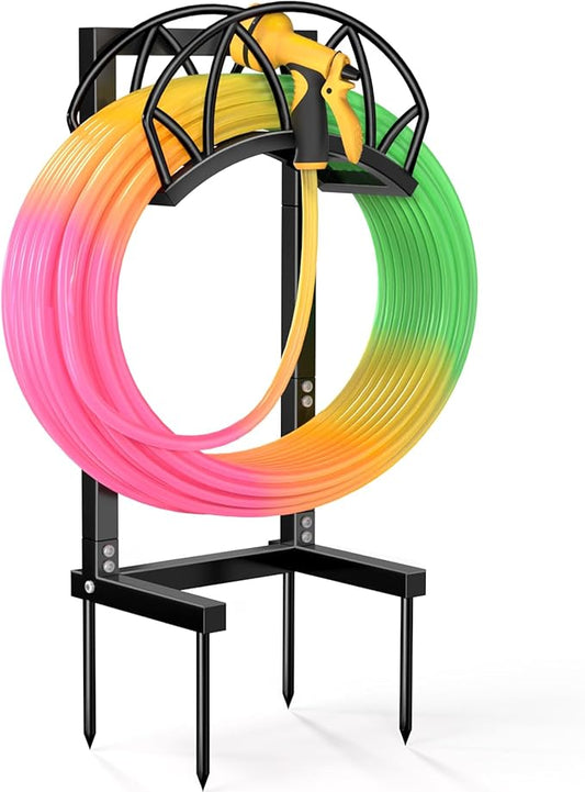 HZE Garden Hose Holder, Freestanding Water Hose Reel Stand for Outside, Heavy Duty Detachable Metal Storage Rack Holds 160 FT for Yard Lawn Farm, Black