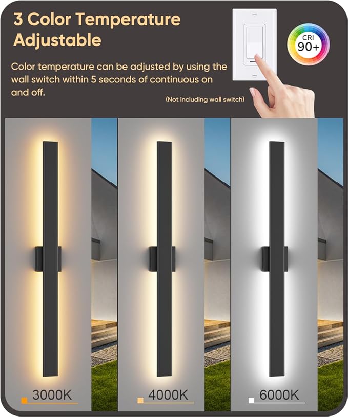 Aipsun 2 Packs Black Outdoor Wall Light 39.4inch Modern LED Exterior Wall Sconce, Long LED Linear Exterior Lights 3000K 4000K 6000K for House Living Room Corridor(3CCT)