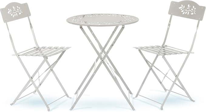 Alpine Corporation Indoor/Outdoor 3-Piece Bistro Set Folding Table and Chairs Patio Seating, White