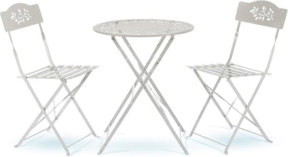 Alpine Corporation Indoor/Outdoor 3-Piece Bistro Set Folding Table and Chairs Patio Seating, White
