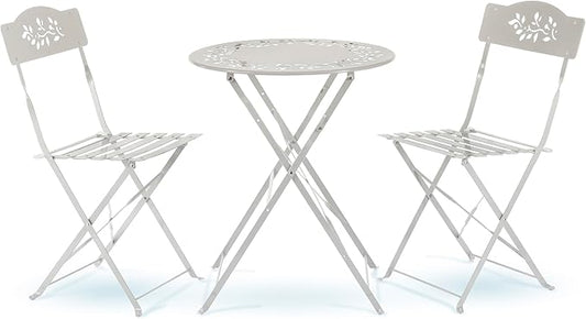Alpine Corporation Indoor/Outdoor 3-Piece Bistro Set Folding Table and Chairs Patio Seating, White