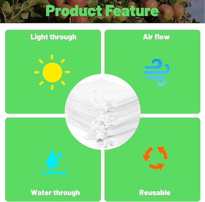 100Pcs Fruit Protection Bags, 4x6 Inch White Fruit Bags for Fruit Trees with Drawstring, Reusable Mesh Fruit Netting Cover Bags for Tomatoes, Strawberry, Vegetable